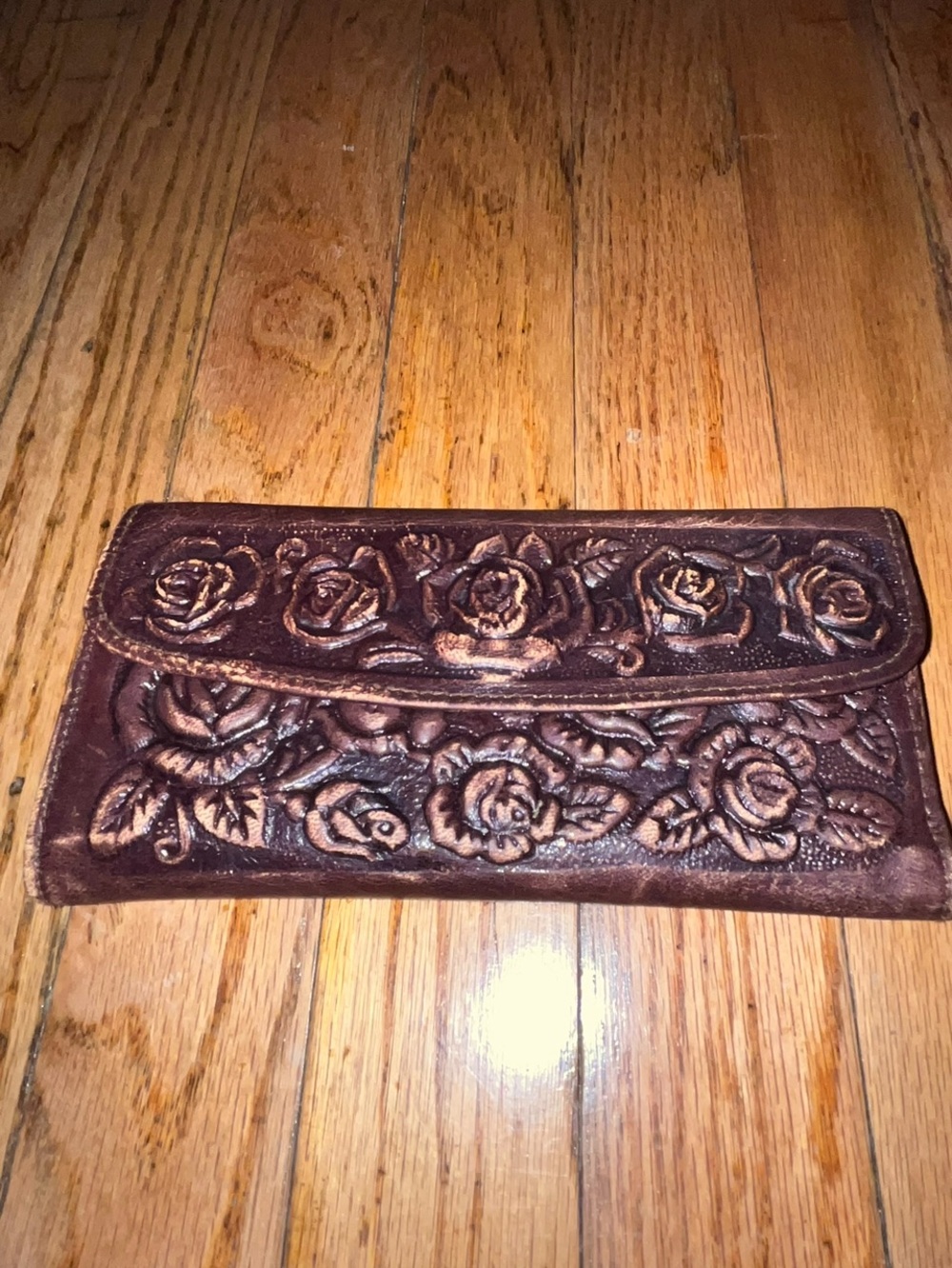 Hand Embossed Genuine Leather Trifold Women’s Wallet Floral Boho/ Western